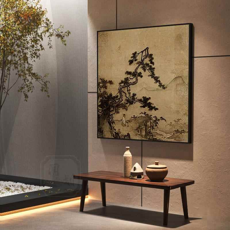 新中式宋氏美学古树装饰画客厅玄关方形茶室背景墙壁画中古风挂画图片