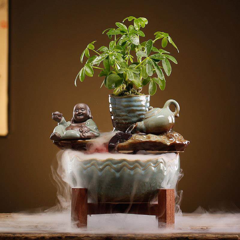 创意陶瓷水循环流水器喷泉招财小型鱼缸摆件家居客厅桌面乔迁礼品
