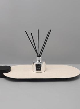 现代简约皮革不锈钢椭圆托盘摆件客厅玄关卧室酒店软装家居饰装品