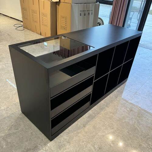 服装店中岛实木收银台展示吧台玻璃储物柜边柜流水接待展示台前台