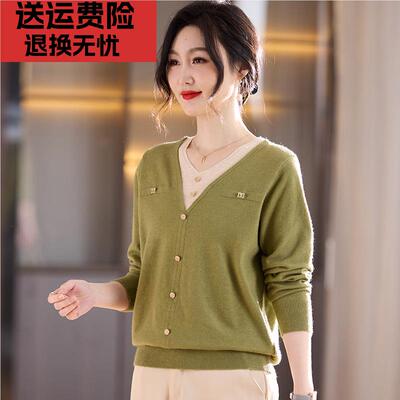 妈妈春装假两件洋气高贵小衫中老年时尚女装阔太太春秋单穿针织衫