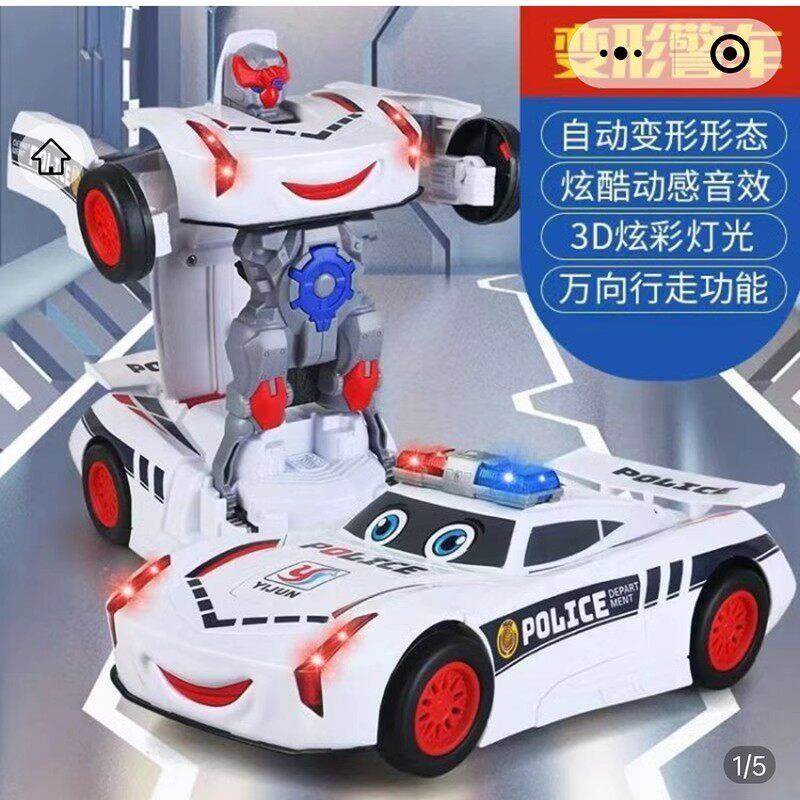 柒梦优选电动变形玩具警车全自动万向行走汽车炫酷声光机器人