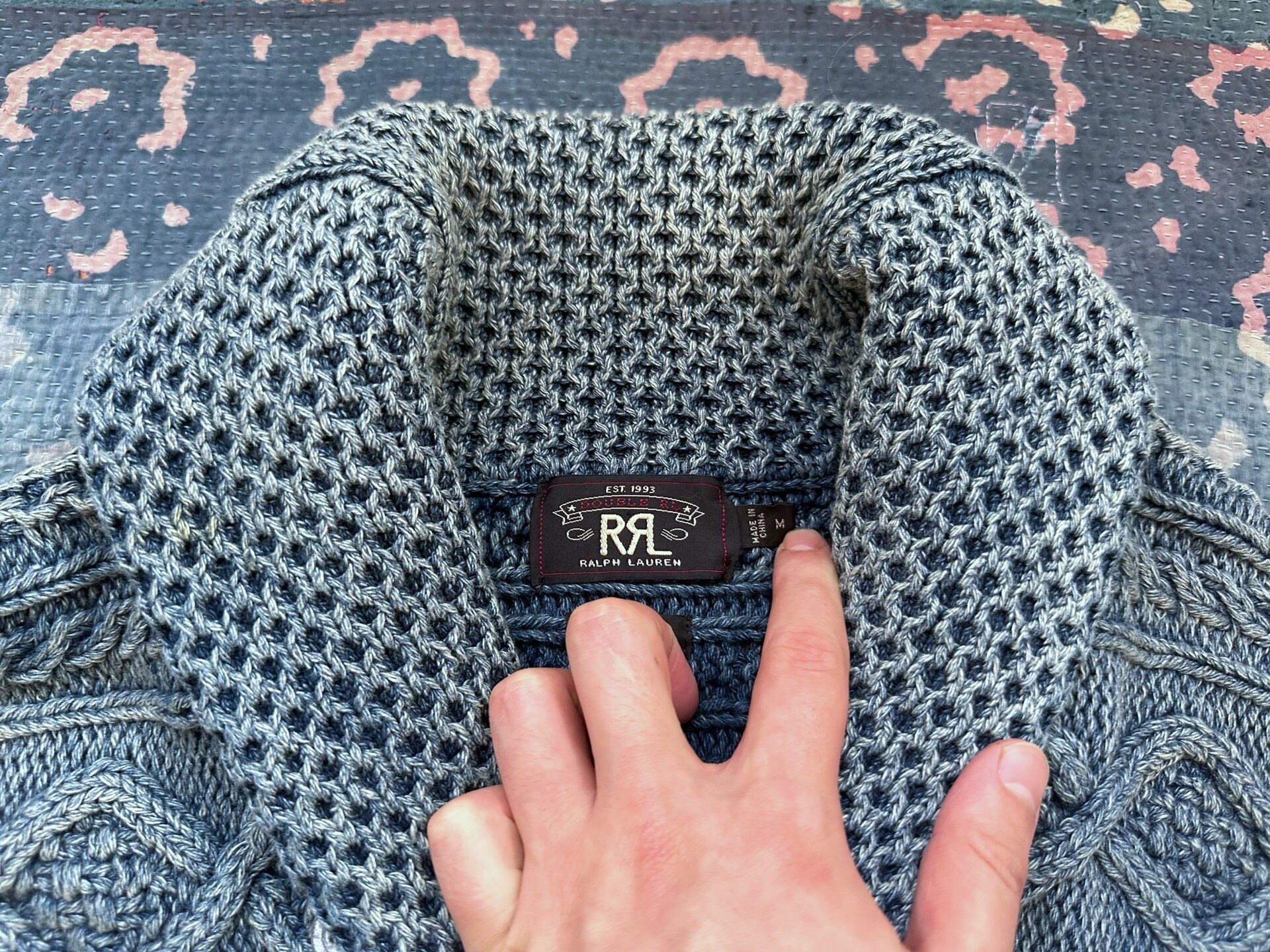 RRL Indigo Cable-Knit Sweater — detail