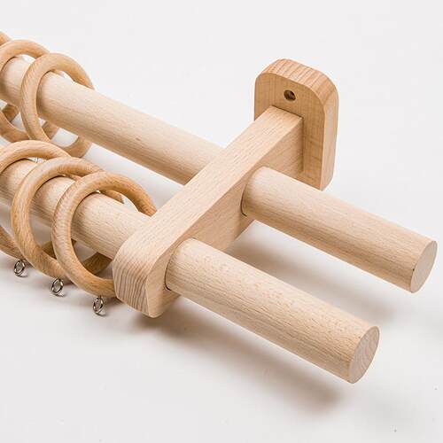 原木风实木罗马杆日式简约风格单层双层顶装侧装静音罗马杆轨道