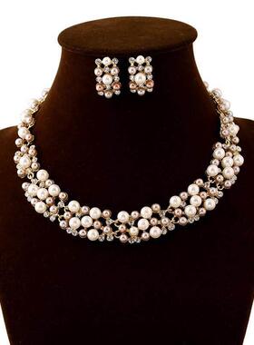 pearl necklaces set earrings jewelry women 珍珠潮女项炼饰品