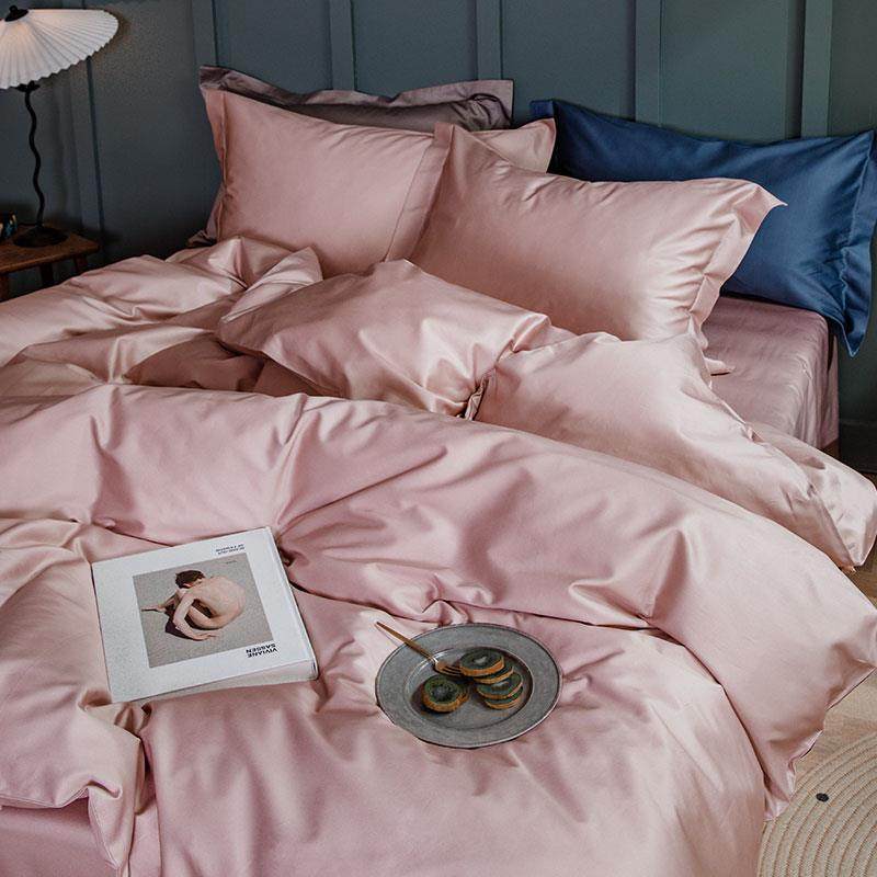 高档在耳轻边长绒棉纯色奢贡缎100S四件套床品套纯棉双单人件床被