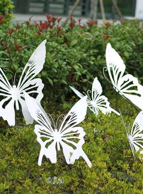 不锈钢蝴蝶摆件落地户外园林景观装饰品草坪公园花园昆虫金属雕塑
