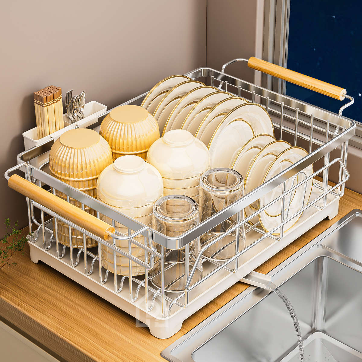 304不锈钢碗架厨房多功能置物架台面沥水篮碗盘碟筷勺餐具收纳架