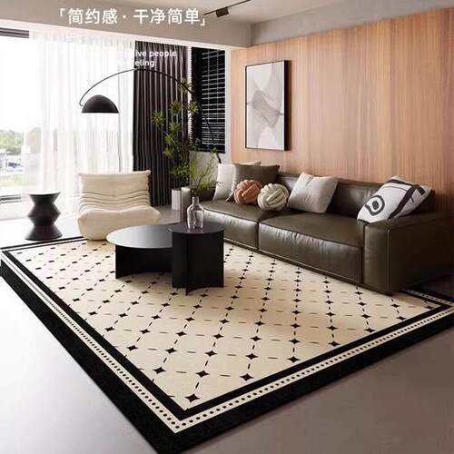 现代简约风格几何图案长方形地毯 黑色耐脏客厅卧室地垫160*230cm