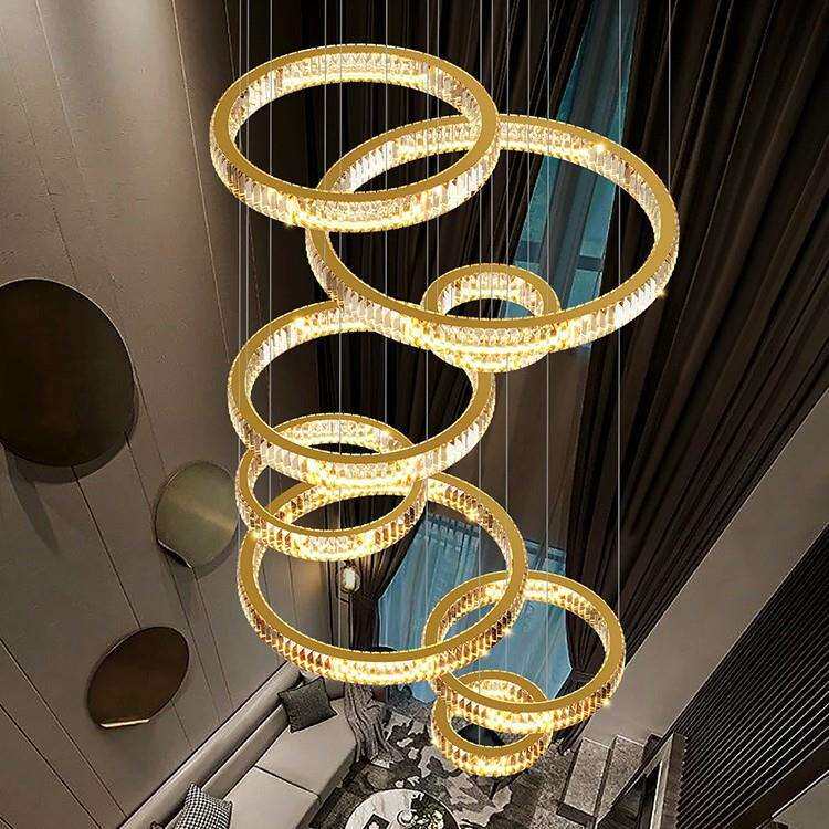 楼中楼大吊灯现代简约跃层挑高轻奢挑空客厅水晶灯别墅复式楼吊灯