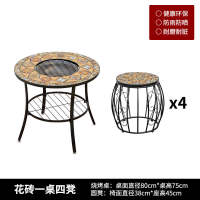 Outdoor barbecue table, courtyard garden, villa household charcoal grill table, round table, casual ironwork Mosaic dining table and chair set thumbnail 3