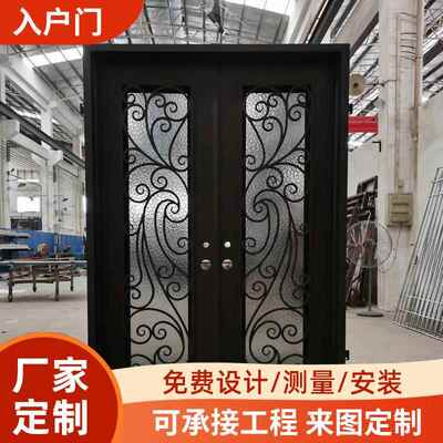 厂家制作承接黑色别墅入户门酒店房间铁艺推拉门可来图来样做