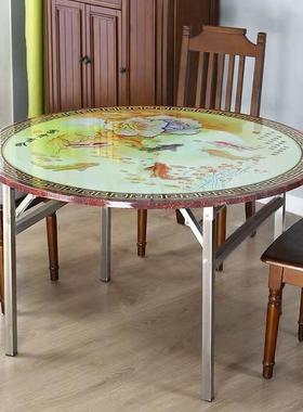 圆304吃安特厚不锈DSA钢圆桌可折叠家用餐桌饭圆台桌连体折叠桌免