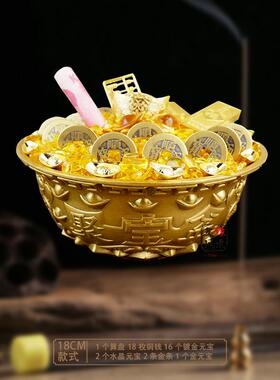 高档黄铜聚宝盆 摆件铜盆五临门招财聚玄关家居香炉财工艺礼品摆