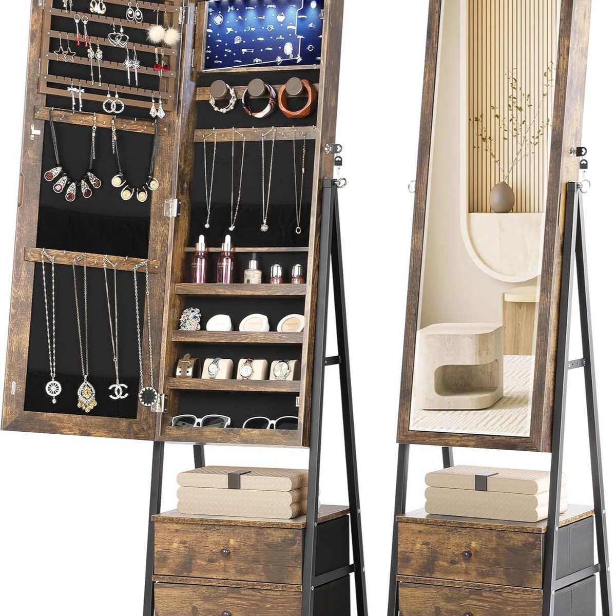 欧式外贸智能灯穿衣镜首饰收纳柜挂墙落地两用壁挂镜家用落地,家装主材,浴室镜,淘宝优惠券,粉丝福利购,淘宝优惠卷