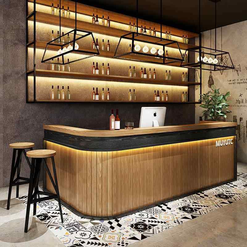 覆古吧台桌收银台转角实木餐饮餐厅饭店酒吧奶茶商用前台柜台定制