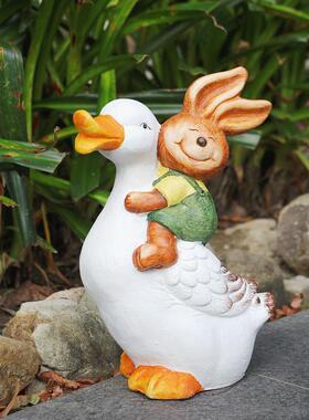 意兔子骑鸭子摆件STG顶楼阳台庭花园户外院创布置装落地园艺景观