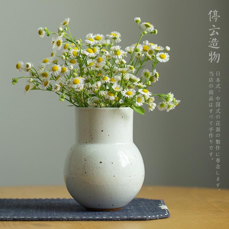 客厅景德镇中式侘寂风小花花摆件插陶瓷器复古老陶罐粗陶花瓶日式