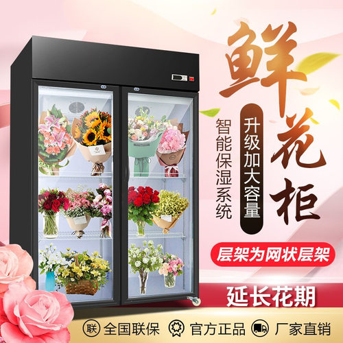 鲜花保鲜柜商用风冷双开门立式花店玻璃冰柜植物柜陈列冷藏展示柜