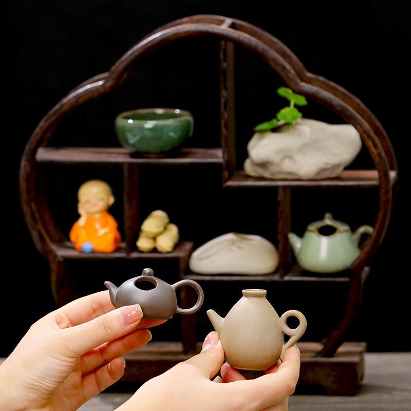 复古博古架迷你紫砂小茶壶家居客厅卧室玄关装饰品摆件桌面置物架
