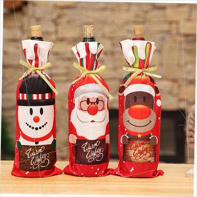 Christmas table bottle holder card Red bottle holder酒瓶套
