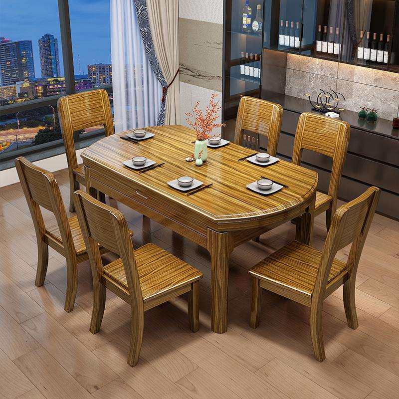 乌金木全实木餐桌椅组合中式餐厅家具大小户型方圆两用家用吃饭桌
