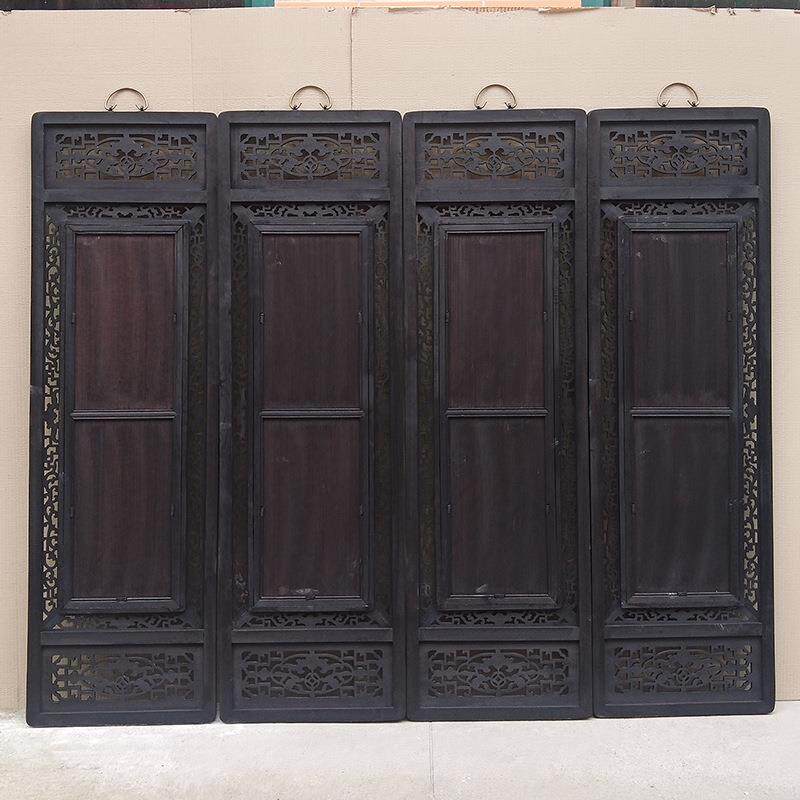 景德镇陶瓷板画 四条屏花鸟山水新中式挂画客厅装饰画仿古实木框