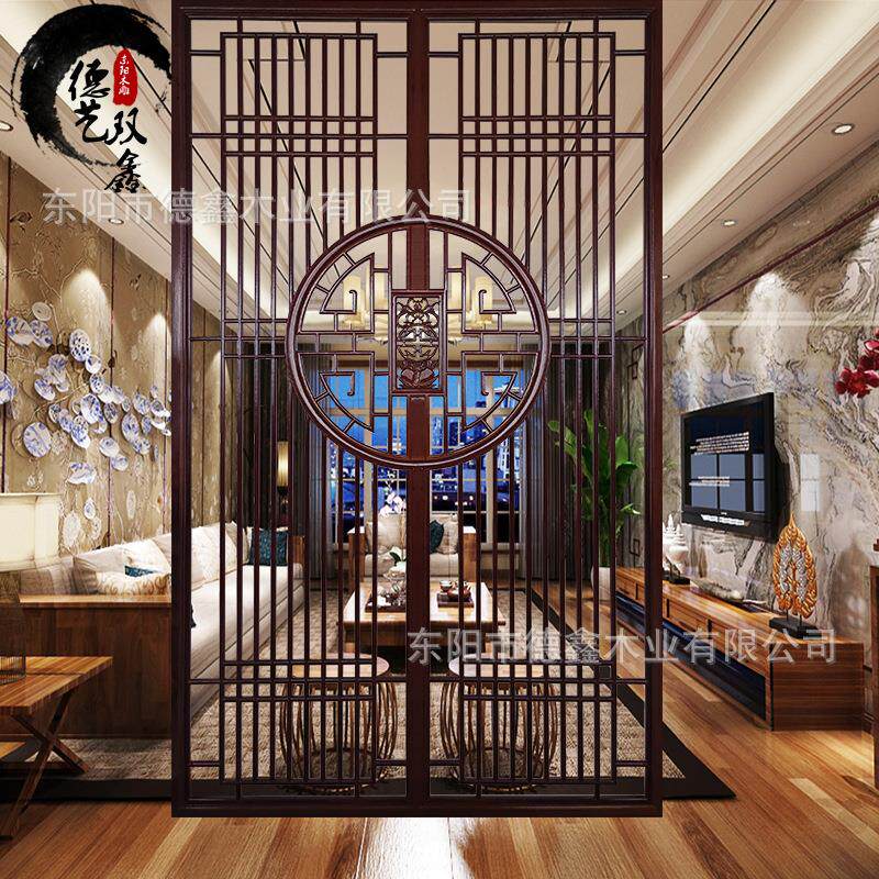 仿古雕花新中式实木隔断日式移动木质花格客厅办公室入户布艺屏风