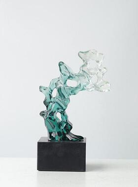 新中式透明树脂太湖石摆件样板间公室电视柜博古架茶几软装饰品