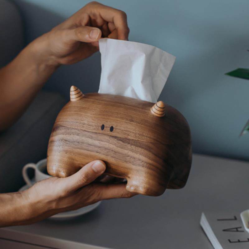 北欧风格纸巾盒大角怪乔迁送礼实木精美家居摆件 实木精美家居摆