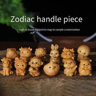 zodiac Miniature12 Carving rabbit Rat tiger ornaments Wood