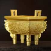 铜鼎摆件纯黄铜盛鼎四方鼎宝鼎盛千秋黄铜鼎式 香炉家居办公室摆件