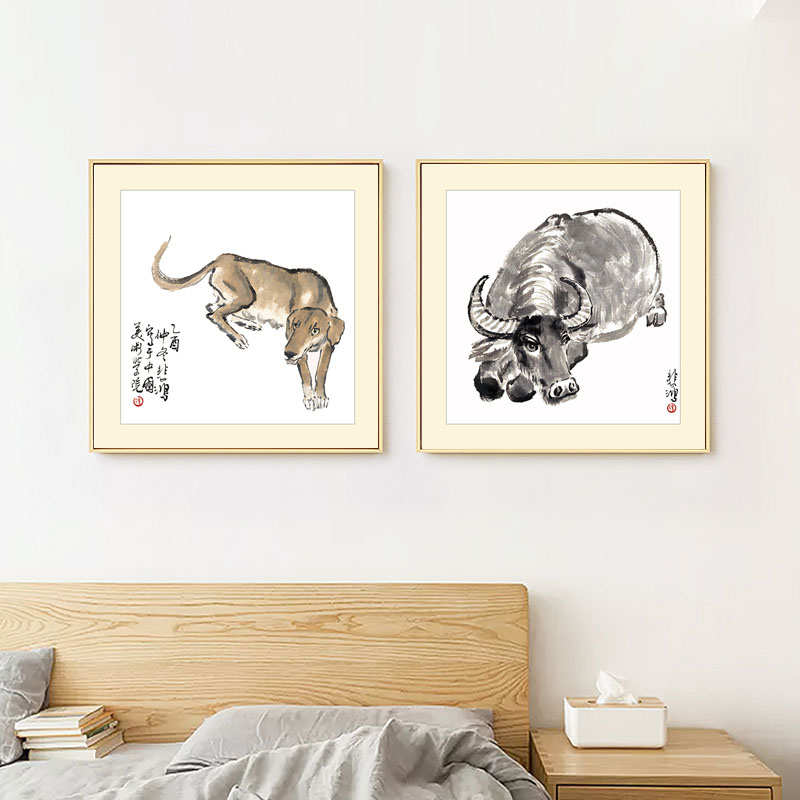 中式装饰画书房挂画卧室床头餐厅饭厅走廊过道十二生肖动物墙壁画图片