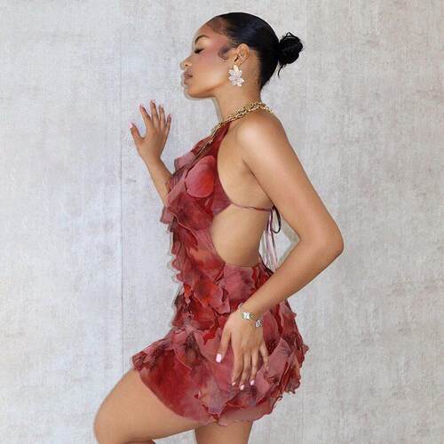 Women's Summer Strapless Belted Dress Hip Frill Decoration