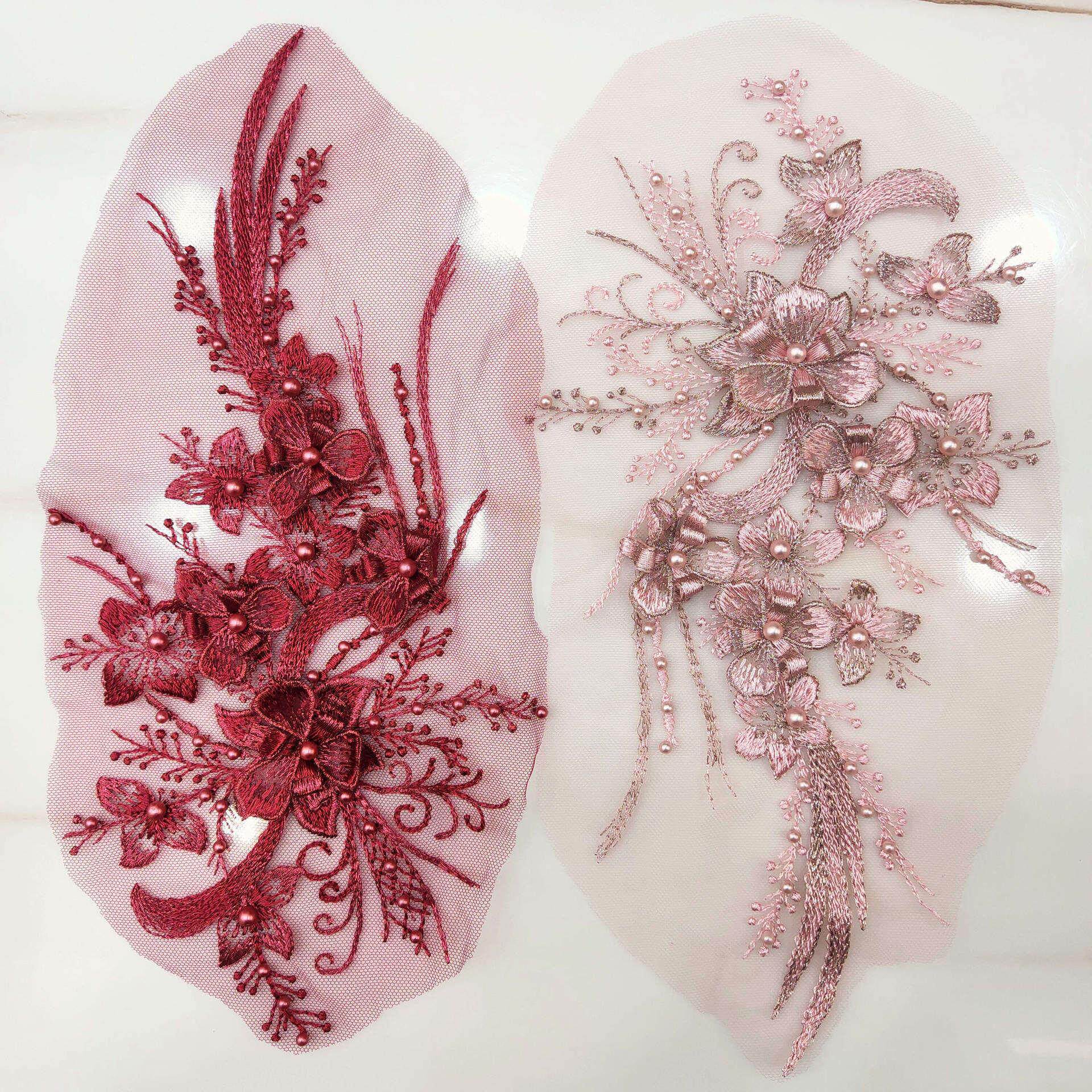 网纱钉珠立体刺绣蕾丝绣花diy服装礼服妈妈装辅料补丁3d蕾丝贴花