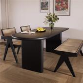 椭圆实木餐桌餐桌椅小户型家用长方形饭桌岛台设计师实木简约一体