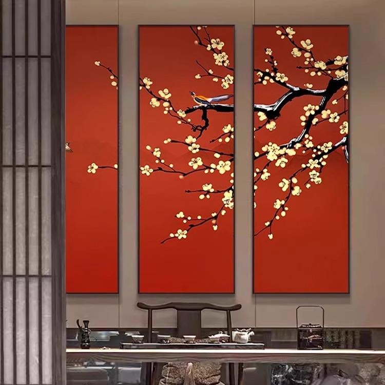 客厅书房中国红装饰画茶室花鸟图壁画新中式酒店餐厅喜上眉梢挂画