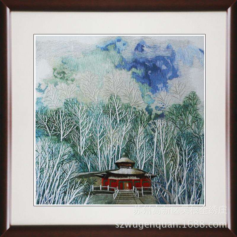 苏绣书房客厅成品装饰画苏州手工刺绣家居风景画工艺品挂画