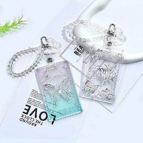 Butterfly Acrylic Kpop Photo Card Holder Anti-lost Keychain