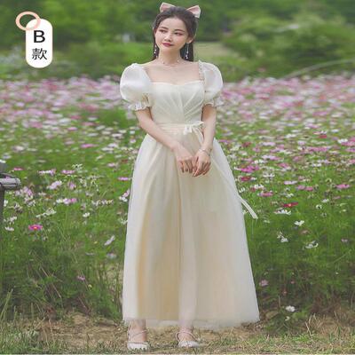 伴娘裙日常可穿长袖闺蜜装毕业服礼冬天大码显瘦团长长款合唱气质