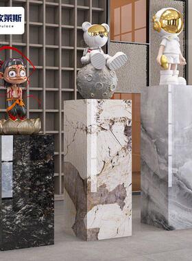 大理石摆件底座客厅玄关落地装饰展示增高摆台石头墩子岩板花架