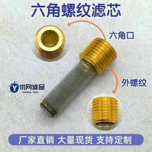螺纹滤芯 G1/4液压油防堵滤芯 2分滤芯 柴油机滤网 内六角过滤器