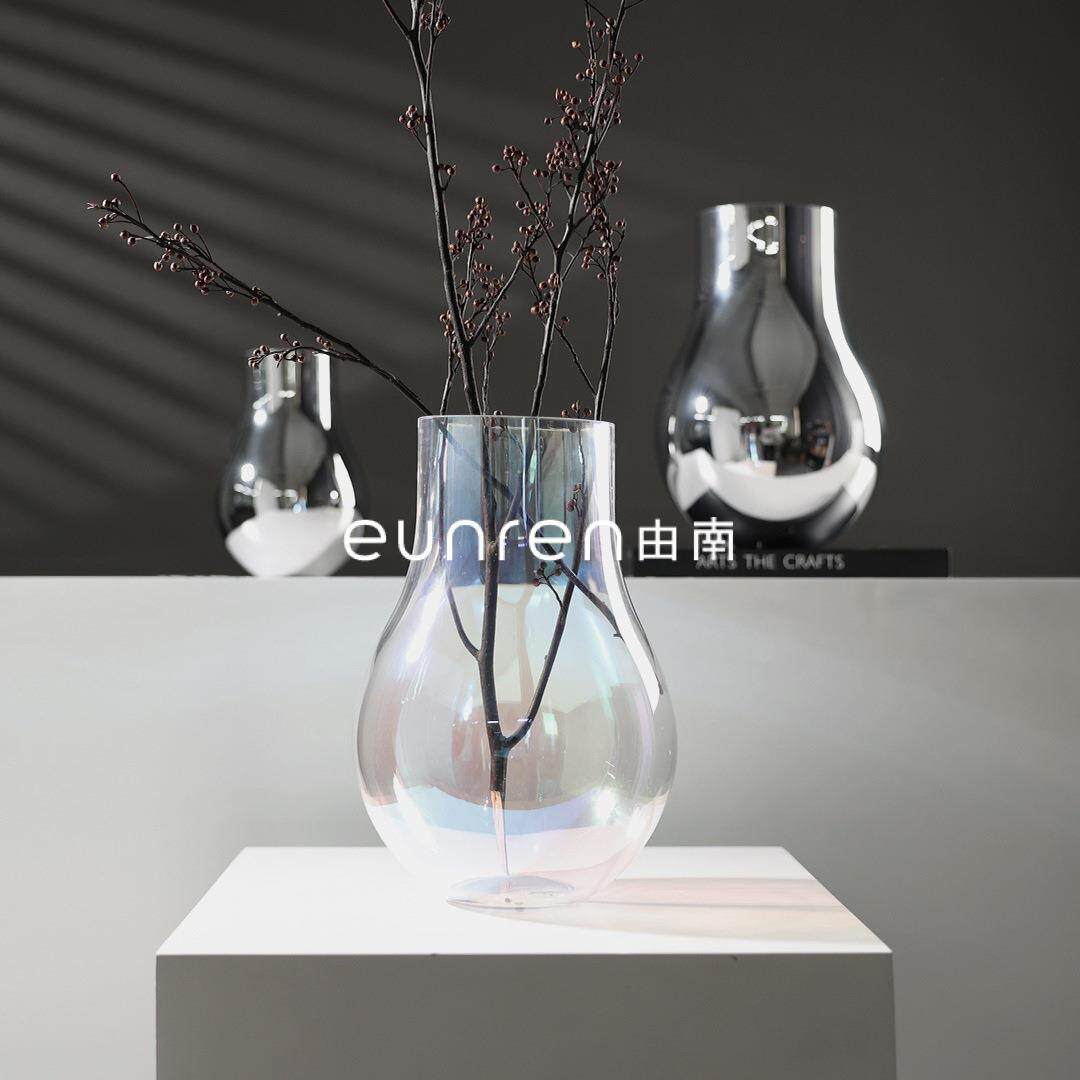 现代轻奢创意镜面银色玻璃花器家居客厅桌面茶几装饰插干花瓶摆件