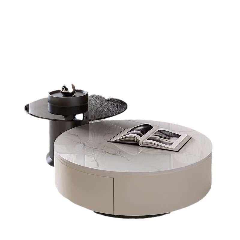 现代简约茶几岩板小户型客厅家用轻奢网红奶油茶桌圆形高级组合