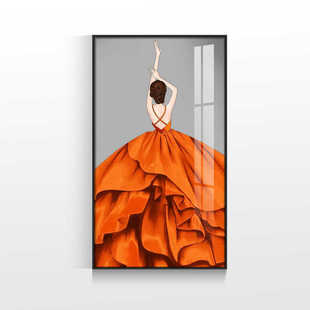 现代简约入户玄关装饰画走廊过道尽头竖版人物挂画晶瓷画镶钻壁画