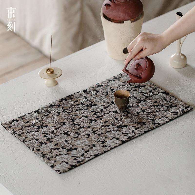 束刻涤棉提花加厚长方防水茶席茶道茶桌旗茶垫布艺隔热茶几布桌布