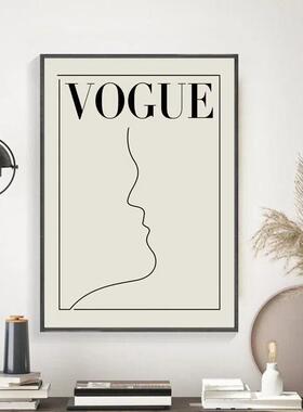 VOGUE北欧艺术装饰画抽象人脸线条画ins风复古文艺壁画客厅无框画