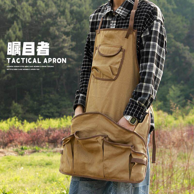 露营机能围裙罩衣户外烧烤园艺师工作服多功能收纳牛仔围裙定制