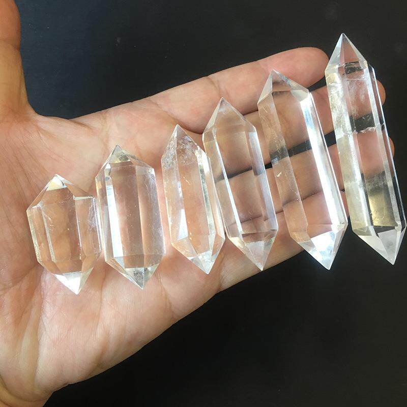 白水晶六棱柱白晶双尖 消磁能量水晶石摆件东海厂家直销旅游纪念