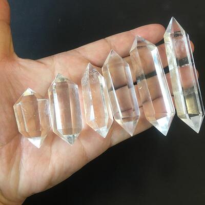 白水晶六棱柱白晶双尖 消磁能量水晶石摆件东海厂家直销旅游纪念